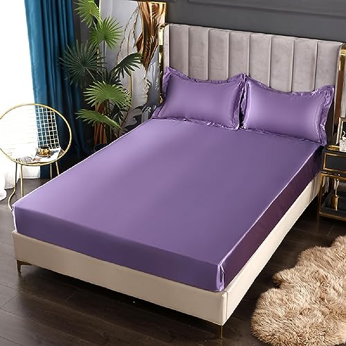 SASIGAYA Satin Spannbettlaken 90x200cm Lila Seide Glänzend Einfarbig Microfaser Spannbetttuch Hochwertiges Deluxe Unifarben Satin Bettlaken für Boxspringbett Topper Matratzen bis 25cm von SASIGAYA