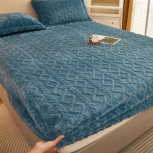 SASIGAYA Spannbettlaken 120×200cm Flanell Spannbetttuch Blau Winter Plüsch Fleece Spannbetttucher Superweiches Matratzenschoner Flauschig Warme Bettlaken für Boxspringbett Topper Matratzen bis 25cm von SASIGAYA