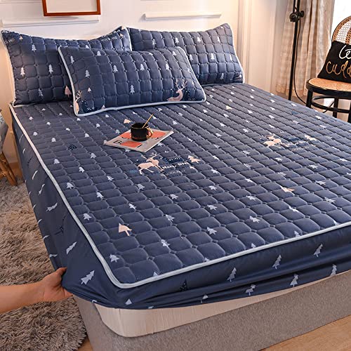 SASIGAYA Spannbettlaken 150×200cm Spannbetttuch Dunkelblau Mit 2 Kissenbezügen Spannbettlaken Kitz-Muster Matratzenschoner All-Inclusive-Matratze Boxspringbett Geeignet für Matratzen bis 30cm von SASIGAYA