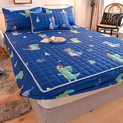 SASIGAYA Spannbettlaken 180x200cm Boxspringbett Spannbetttuch Blau Mit 2 Kissenbezügen Spannbettlaken Dinosauriermuster Matratzenschoner All-Inclusive-Matratze Geeignet für Matratzen bis 30cm von SASIGAYA