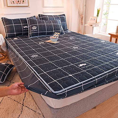 SASIGAYA Spannbettlaken 180x200cm Boxspringbett Spannbetttuch Grau Mit 2 Kissenbezügen Spannbettlaken Bartmuster Matratzenschoner All-Inclusive-Matratze Geeignet für Matratzen bis 30cm von SASIGAYA