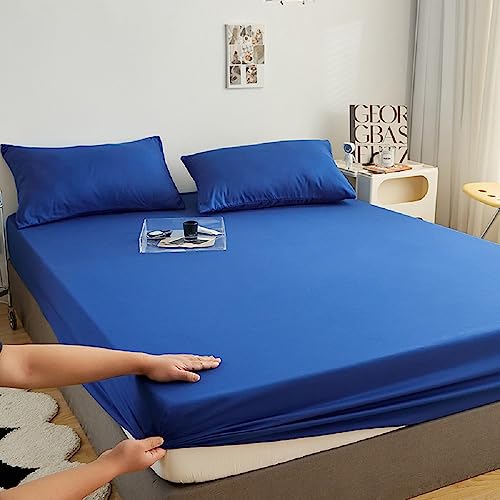 SASIGAYA Spannbettlaken 180×200cm Einfarbig Blau Superweiches Spannbetttuch aus Mikrofaser Boxspringbett Matratzenschoner Bettlaken Geeignet für Matratze bis 30 cm Hohe von SASIGAYA