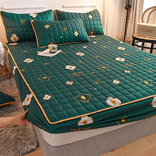 SASIGAYA Spannbettlaken 200x220cm Boxspringbett Spannbetttuch Dunkelgrün Mit 2 Kissenbezügen Weiche Spannbettlaken Gemustert Matratzenschoner Bettlaken Set für Kinder Erwachsene Tiefe Tasche 30 cm von SASIGAYA