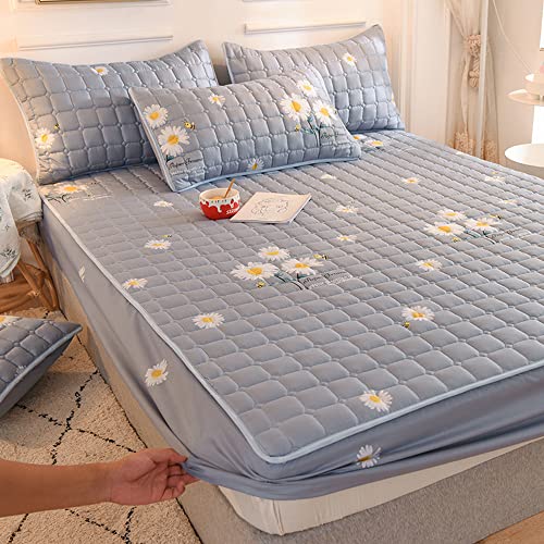 SASIGAYA Spannbettlaken 200x220cm Boxspringbett Spannbetttuch Hellblau Mit 2 Kissenbezügen Weiche Spannbettlaken Gemustert Matratzenschoner Bettlaken Set für Kinder Erwachsene Tiefe Tasche 30 cm von SASIGAYA