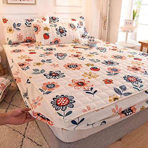 SASIGAYA Spannbettlaken 200x220cm Boxspringbett Spannbetttuch Weiß Mit 2 Kissenbezügen Weiche Spannbettlaken Sonnenblumen-Muster Matratzenschoner Bettlaken Set für Erwachsene Tiefe Tasche 30 cm von SASIGAYA