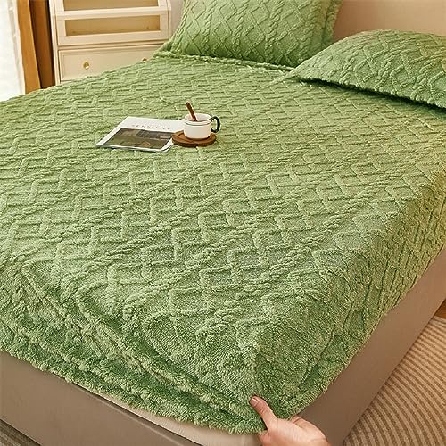 SASIGAYA Spannbettlaken 200×220cm Flanell Spannbetttuch Grün Winter Plüsch Fleece Spannbetttucher Superweiches Matratzenschoner Flauschig Warme Bettlaken für Boxspringbett Topper Matratzen bis 25cm von SASIGAYA