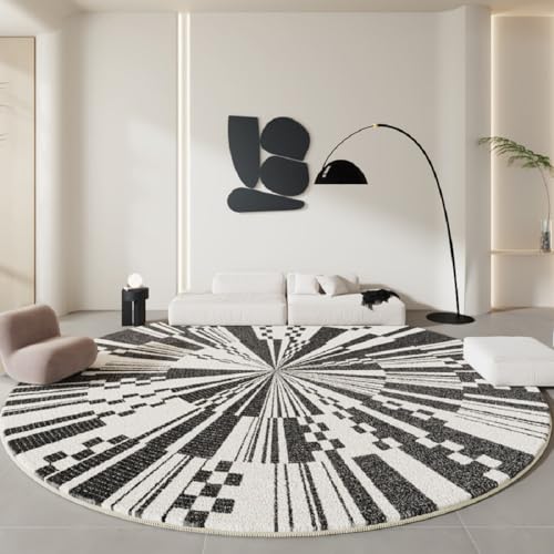 SASIGAYA Teppich Rund 80cm Schwarz-Weiß Vintage Einfach Teppiche Flauschig Kurzflor Teppich Weich rutschfest Abriebfester Waschbar Teppiche Dekorative für Modern Wohnzimmer Schlafzimmer Kinderzimmer von SASIGAYA