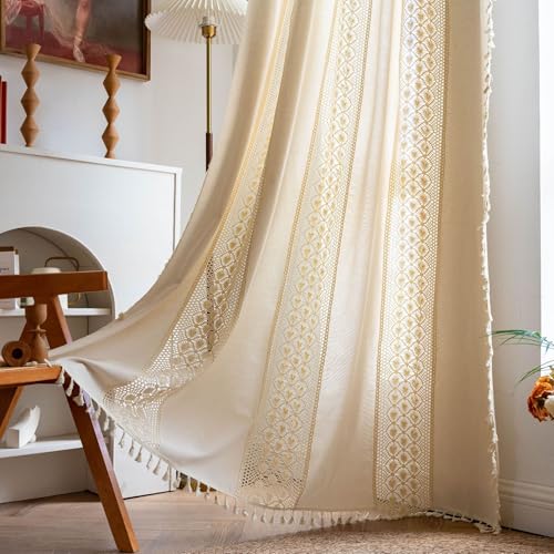 SASIGAYA Vorhänge 2er Set Boho Beige Vintage Vorhang Landhausstil Häkeln Stricken Lichtdurchlässige Gardinen mit Quasten Halbdurchsichtig Stabtaschenvorhänge für Schlafzimmer Wohnzimmer B150×H240cm SASIGAYA Vorhänge 2er Set Boho Beige Vintage Vorhang Landhausstil Häkeln Stricken Lichtdurchlässige Gardinen mit Quasten Halbdurchsichtig Stabtaschenvorhänge für Schlafzimmer Wohnzimmer B150×H240cm von SASIGAYA