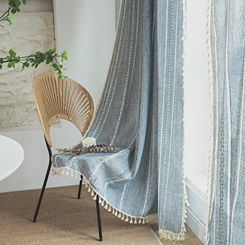 SASIGAYA Vorhänge Baumwolle Leinen Gardinen Boho Vintage Landhausstil Durchscheinende Quasten Blau Vorhang 120 hoch Durchbrochene Bestickte Verdunklungsvorhänge 2er Set für Schlafzimmer Wohnzimmer SASIGAYA Vorhänge Baumwolle Leinen Gardinen Boho Vintage Landhausstil Durchscheinende Quasten Blau Vorhang 120 hoch Durchbrochene Bestickte Verdunklungsvorhänge 2er Set für Schlafzimmer Wohnzimmer von SASIGAYA