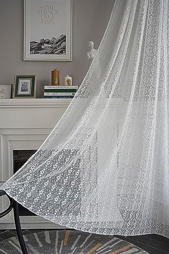 SASIGAYA Vorhänge Boho Vintage Vorhang B150×H160cm Weiß Halbtransparent Landhausstil Häkeln Stricken Nylon-Baumwolle Vorhang Blume Gardinen Spitze Dekoschal 2er Set für Küche Wohnzimmer Schlafzimmer von SASIGAYA