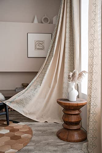 SASIGAYA Vorhänge Hellbraun Vintage Baumwolle Leinen Einfarbig Vorhänge im Landhausstil Boho Gardinen Halbschattig Bestickte Vorhang B140×H160cm 2 Stück für Küche Wohnzimmer Schlafzimmer Curtains von SASIGAYA