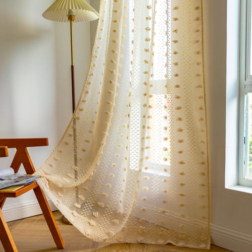 SASIGAYA Vorhänge Transparente Pompons Khaki Voile Kurz Gardinen Durchsichtige Vorhang Dekoschal Vintage Landhausstil Stabtaschenvorhänge 2er Set für Modern Wohnzimmer Schlafzimmer B 132×H 140 cm SASIGAYA Vorhänge Transparente Pompons Khaki Voile Kurz Gardinen Durchsichtige Vorhang Dekoschal Vintage Landhausstil Stabtaschenvorhänge 2er Set für Modern Wohnzimmer Schlafzimmer B 132×H 140 cm von SASIGAYA