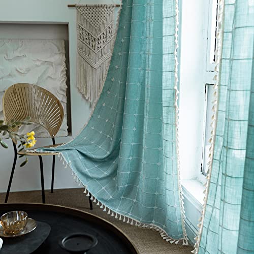 SASIGAYA Vorhang Quasten Durchscheinend Boho Grün Gardinen Vintage Kariert Landhausstil Vorhänge Baumwolle Leinen Verdunklungsvorhänge 2er Set für Modern Schlafzimmer Wohnzimmer H120×B140cm SASIGAYA Vorhang Quasten Durchscheinend Boho Grün Gardinen Vintage Kariert Landhausstil Vorhänge Baumwolle Leinen Verdunklungsvorhänge 2er Set für Modern Schlafzimmer Wohnzimmer H120×B140cm von SASIGAYA