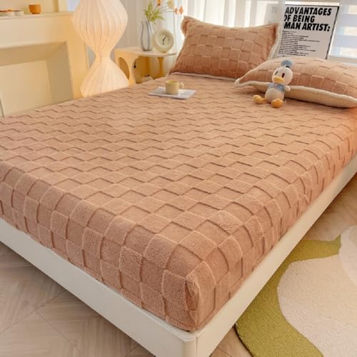 SASIGAYA Winter Spannbettlaken 150×200cm Flanell Spannbetttuch Plüsch Fleece Spannbetttucher Superweiches Matratzenschoner Flauschig Warme Bettlaken für Boxspringbett Topper Matratzen bis 30cm Braun von SASIGAYA