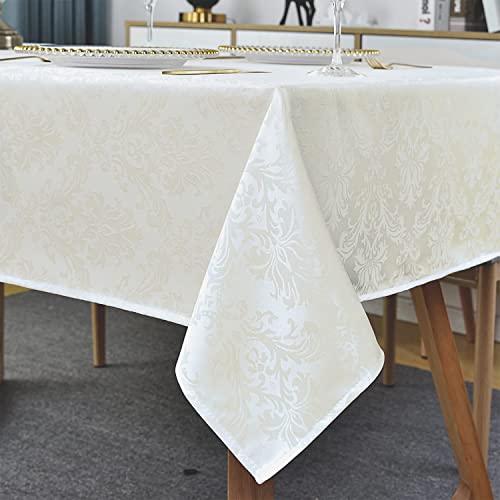Rechteckige Tischdecke - 152 x 305 cm Beige Damast Tischdecke Jacquard Design Auslaufsicher Knitterfrei Wasserdicht Weich Polyester Länglich Tischdecke für Küche Party Tischplatte von SASTYBALE