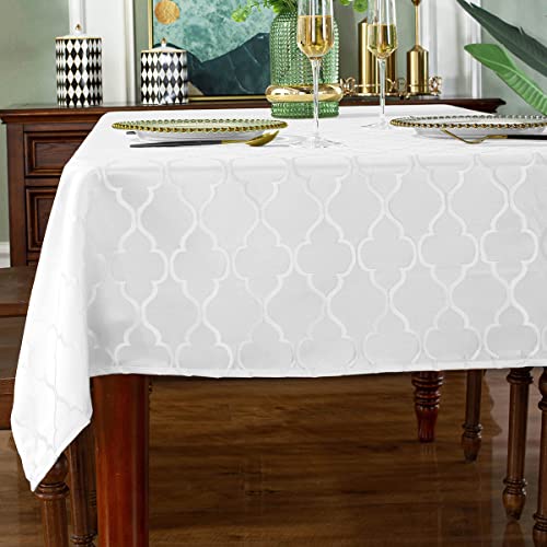 SASTYBALE Jacquard Tischdecke Blume Muster Polyester Tischdecke Spill Proof Knitterfeste Tischdecke für Küche Esstisch (weiß, rechteckig/länglich, 152 x 305 cm (10-12 Sitze)) von SASTYBALE