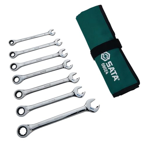 SATA Ratschen-Ringmaulschlüssel-Satz, 7-teilig, 8-18 mm ST09024SJ (Ratschenringmaulschlüsselsatz Doppelratschenringschlüssel Doppelratschenringschlüsselsatz Ringratsche Maulratsche) von SATA