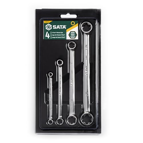 SATA ST09012SJ Doppelringschlüssel, Ringschlüssel, Schraubenschlüssel E-Profil für Außen-Torx Schrauben Set E6-E24 poliert aus CR-V-Stahl 4 Tlg. von SATA