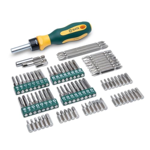 SATA ST09326SJ Bit Ratschen-Schraubendreher Set, 80 Tlg. mit ergonomischem Griff für hohe Kraftübertragung in robustem Koffer von SATA