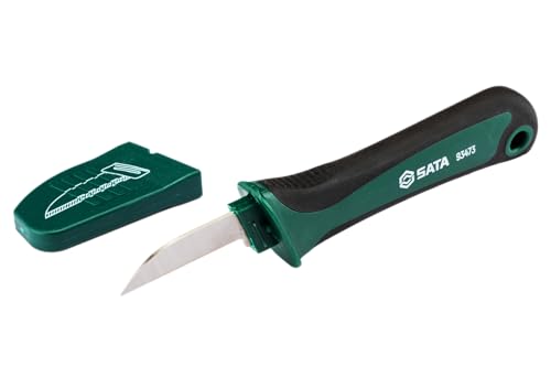 SATA ST93473 Kabelmesser, Abisoliermesser, Abmantelungsmesser 185 mm mit gerader Klinge und rutschfestem 2 Komponenten Griff von SATA