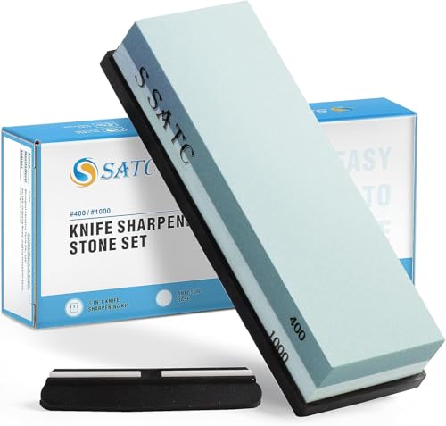 SATC Schleifstein 2-IN-1 Wetzstein 400/1000 Grits Messer Schärfen Abziehstein Knife Sharpener Messerschärfer Inklusive Schärfsteinhalter und Geführtem Winkel von SATC