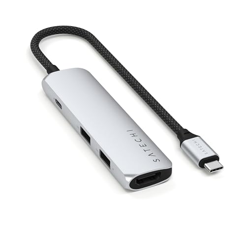 SATECHI 4-in-1 USB-C Hub Slim Plus, Multiport-Adapter, Dockingstation mit 4K HDMI, 100W Power Delivery, 2X USB-A Datenports – Silber SATECHI 4-in-1 USB-C Hub Slim Plus, Multiport-Adapter, Dockingstation mit 4K HDMI, 100W Power Delivery, 2X USB-A Datenports – Silber von SATECHI