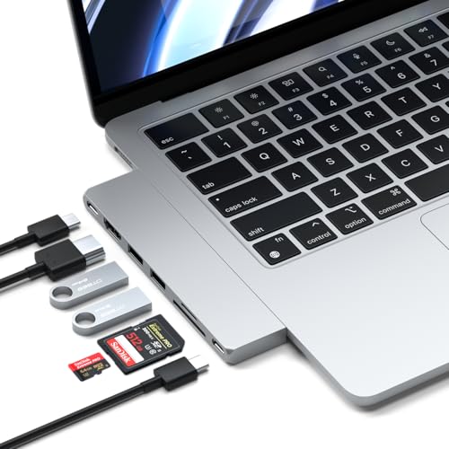 SATECHI 7-in-1 USB-C Hub Multiport-Adapter Pro Slim, Dongle, 100W Ladeleistung, 4K HDMI, USB4, 3.2 Gen2, SD/MicroSD-Kartenleser für Mac, MacBook Air/Pro M4/M3/M2/M1 (Silber) von SATECHI