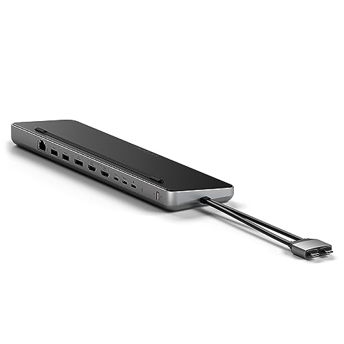 SATECHI Dual USB-C Dockingstation & Stand, mit Dual 4K HDMI, DisplayPort, 75W PD Ladefunktion, 2 Datenports, 2 USB-A, Ethernet, SATA & NVMe SSD-Gehäuse, für MacBook & Windows von SATECHI