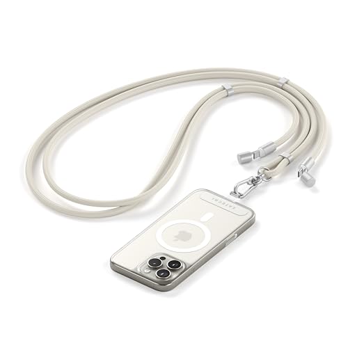 SATECHI OntheGo USB-C Lanyard Kabel, 60W Schnellladen, 480Mbps Datenübertragung, integriertes Umhängeband, verstellbares 1,5m geflochtenes USB-Kabel, USB-C für iPhone, Android – Beige/Sand von SATECHI