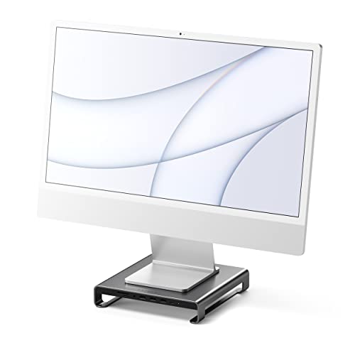 SATECHI Type-C Aluminium Monitorständer Hub mit USB-C-Daten, USB 3.0, Micro-/SD-Kartensteckplätzen und 3,5-mm-Kopfhöreranschluss – Für Apple Studio Display, iMac M1, iMac, iMac Pro (Space Grau) von SATECHI