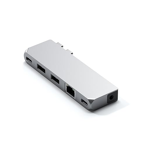 SATECHI USB-C Hub Pro Mini, 6-in-1 Adapter mit USB4 40Gbps, 96W Power Delivery, 6K@60Hz Videoausgabe, USB-C/USB-A 5Gbps, Ethernet, 3,5mm Audio – für MacBook Pro/Air M1 M2 M3 M4 (Silber) von SATECHI