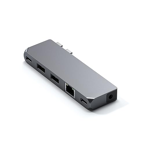 SATECHI USB-C Hub Pro Mini, 6-in-1 Adapter mit USB4 40Gbps, 96W Power Delivery, 6K@60Hz Videoausgabe, USB-C/USB-A 5Gbps, Ethernet, 3,5mm Audio – für MacBook Pro/Air M1 M2 M3 M4 (Space Grau) von SATECHI