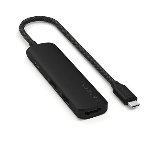SATECHI 4-in-1 USB-C Hub Slim Plus, Multiport-Adapter, Dockingstation mit 4K HDMI, 100W Power Delivery, 2X USB-A Datenports – Schwarz von SATECHI