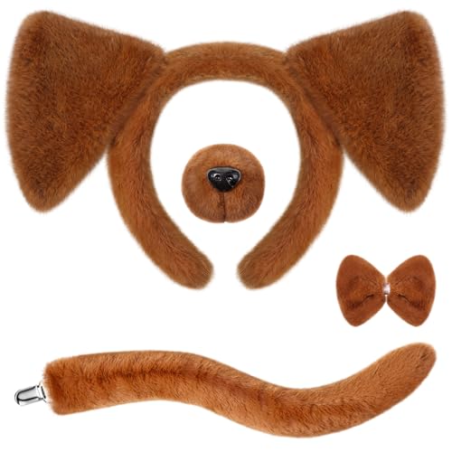 SATINIOR Welpenkostüm-Set, Dalmatiner-Hundeohren, Stirnband, künstliche Nase, Fliege, Hundeschwanz, für Kinder und Erwachsene, Kostümzubehör für Karneval, Karneval, Welttag des Buches, Cosplay von SATINIOR
