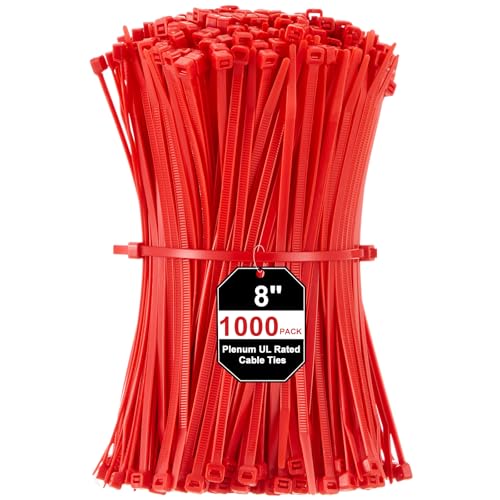 SATINIOR Plenum Kabelbinder mit UL-Bewertung, 20,3 cm, Rot, 1000 Stück mit 22,7 kg Zugfestigkeit für den Innen- und Außenbereich von SATINIOR