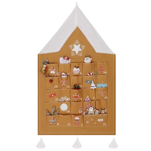 SATINIOR Weihnachten Adventskalender mit Taschen Lebkuchen Leer Adventskalender zum Befüllen 24 Tage Wiederverwendbar Natürlich 24 Tage Countdown Hängende Aufbewahrungstasche für Zuhause Xmas von SATINIOR