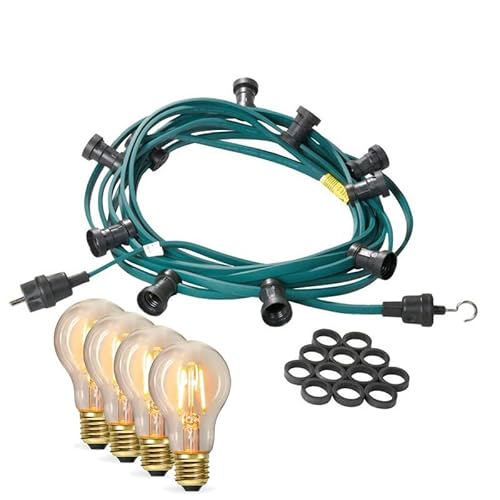 SATISFIRE Illu-/Partylichterkette Außenlichterkette ultra-warmweißen LED Filamentlampen GERMANY (Grünes Kabel, 20m - 30 Lampen) von SATISFIRE