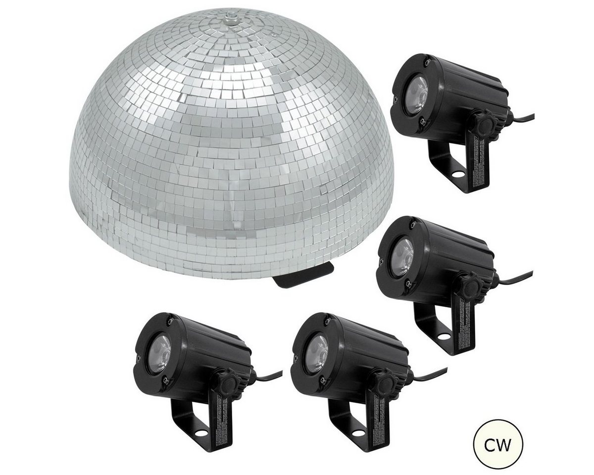 SATISFIRE Discolicht Set Halbspiegelkugel 50cm + 4 x LED Pinspot 3W Kaltweiss SATISFIRE Discolicht Set Halbspiegelkugel 50cm + 4 x LED Pinspot 3W Kaltweiss von SATISFIRE