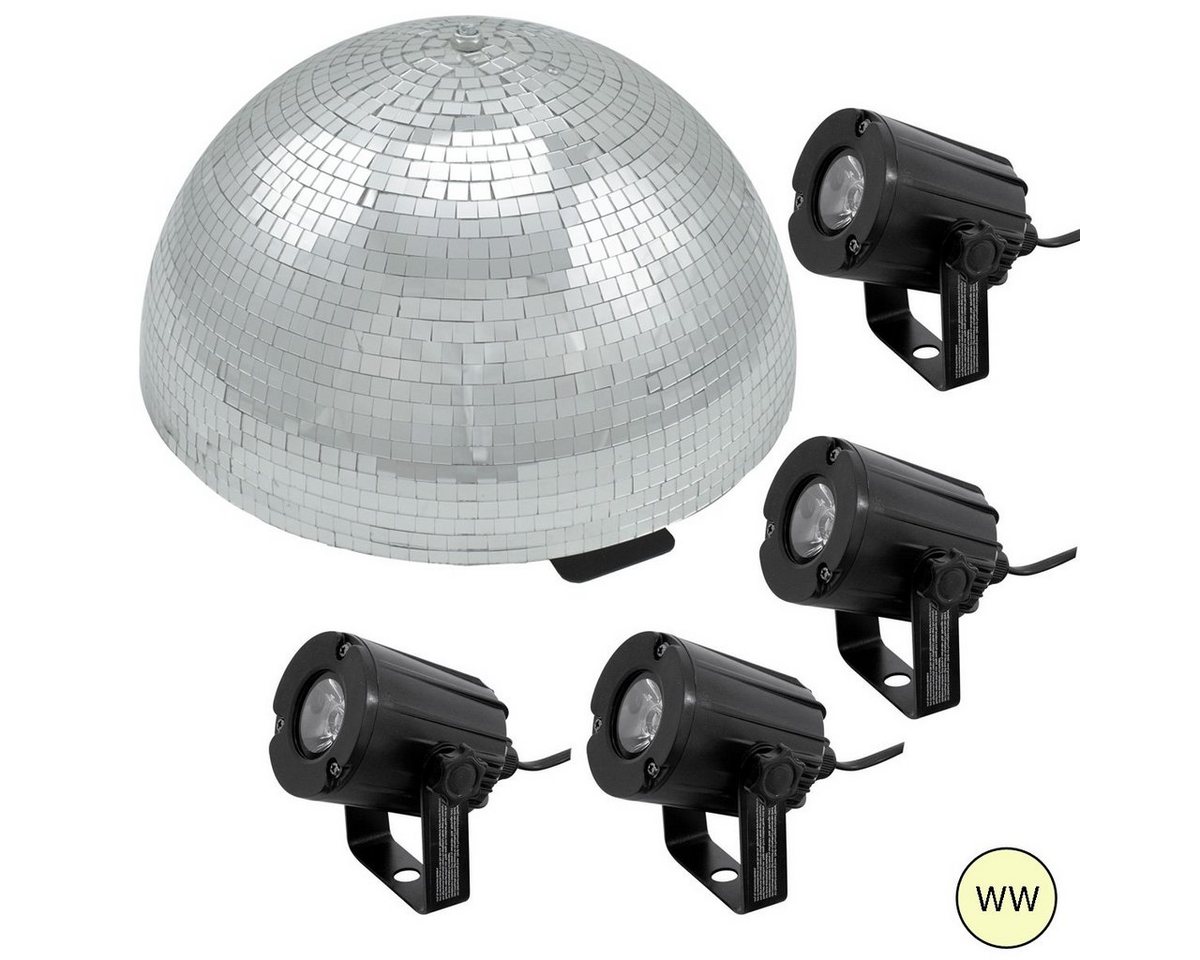 SATISFIRE Discolicht Set Halbspiegelkugel 50cm + 4 x LED Pinspot 3W Warmweiss SATISFIRE Discolicht Set Halbspiegelkugel 50cm + 4 x LED Pinspot 3W Warmweiss von SATISFIRE