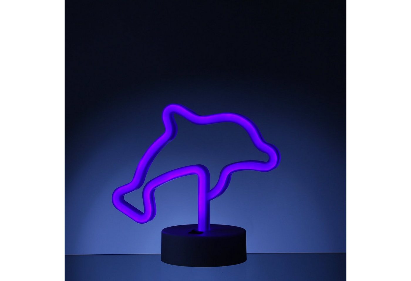 SATISFIRE LED Dekolicht LED Neonlicht DELFIN Neonschild Leuchtfigur USB Batterie 19cm blau von SATISFIRE