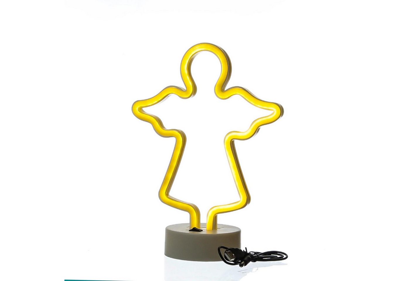 SATISFIRE LED Dekolicht LED Neonlicht ENGEL Neonschild Leuchtfigur USB Batterie 28cm, LED Classic, warmweiß (2100K bis 3000K) von SATISFIRE