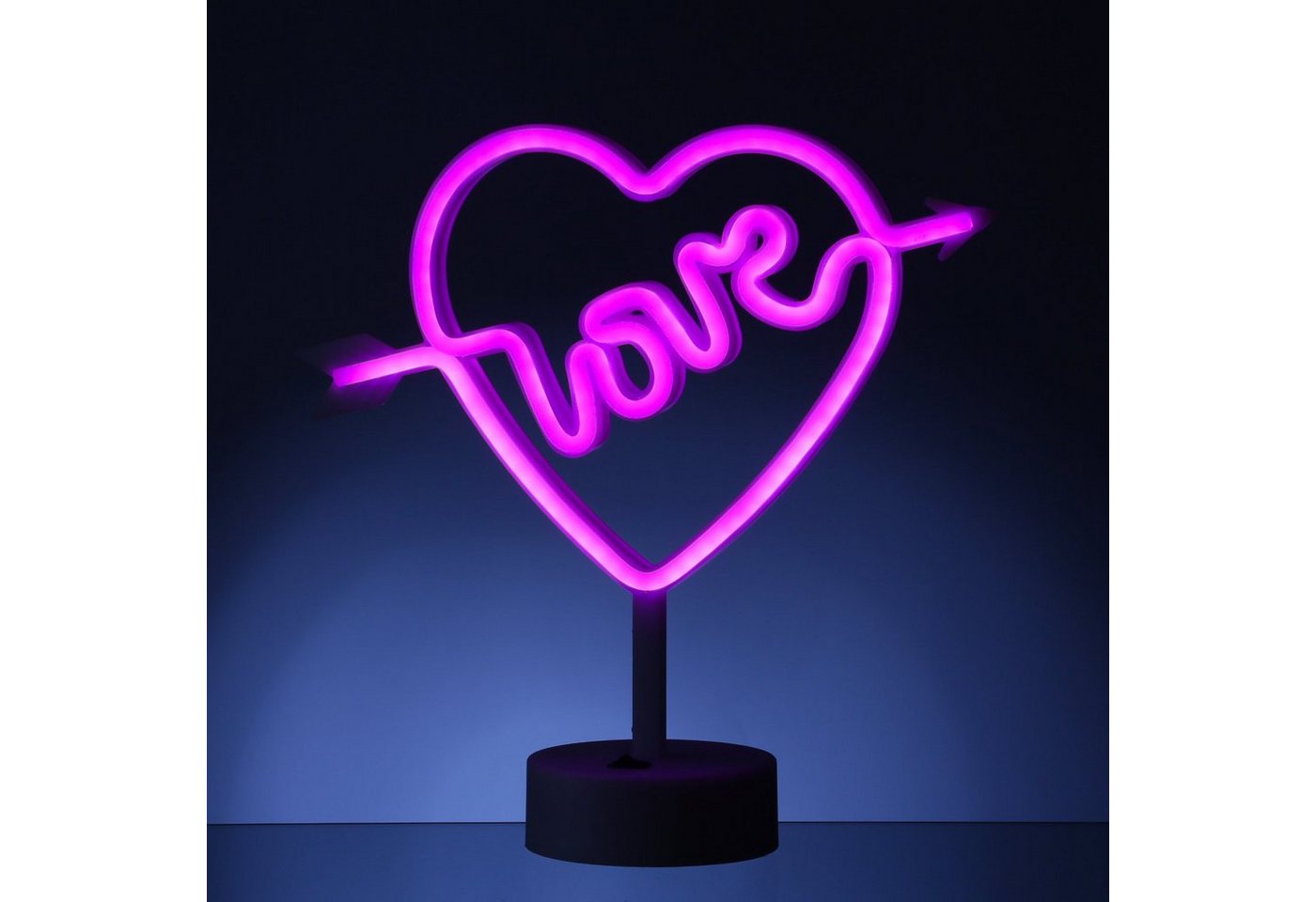 SATISFIRE LED Dekolicht LED Neonlicht LOVE pinkes Herz mit Pfeil Neonschild USB Batterie 25cm, LED Classic, violett von SATISFIRE