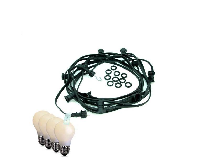 SATISFIRE LED-Lichterkette Illu Party Garten 10m Außenlichterkette 10x E27 LED Tropfenlampen opal, 10-flammig von SATISFIRE