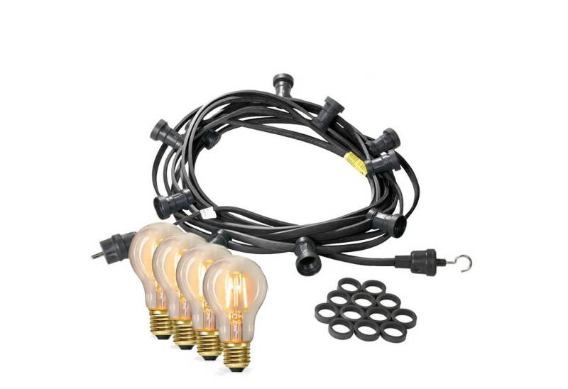 SATISFIRE LED-Lichterkette Illu- Party Garten Außenlichterkette 10m 10x LED Filament Glühbirne, 10-flammig von SATISFIRE