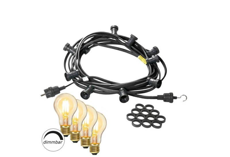 SATISFIRE LED-Lichterkette Illu- Party Garten Außenlichterkette 10m 10x LED Filament Glühbirne, 10-flammig von SATISFIRE