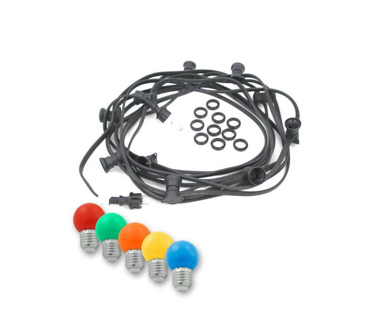 SATISFIRE LED-Lichterkette Illu- Party Garten Außenlichterkette 10x E27 bunte LED Kugellampen 10m, 10-flammig SATISFIRE LED-Lichterkette Illu- Party Garten Außenlichterkette 10x E27 bunte LED Kugellampen 10m, 10-flammig von SATISFIRE