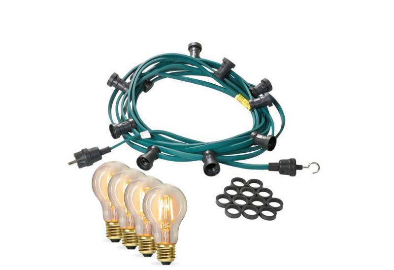 SATISFIRE LED-Lichterkette Illu- Party Garten Außenlichterkette 5m grün 5x LED Filament Glühbirne, 30-flammig von SATISFIRE