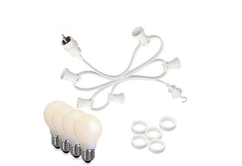 SATISFIRE LED-Lichterkette Illu Party Garten Außenlichterkette 30m weiß 30xE27 LED Tropfenlampen, 30-flammig von SATISFIRE