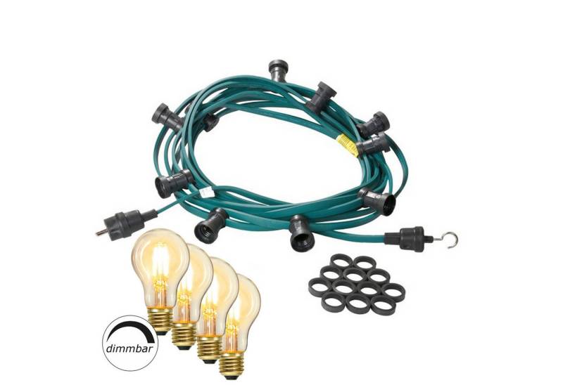 SATISFIRE LED-Lichterkette Illu- Party Garten Außenlichterkette 5m grün 10x dimmbare Glühbirne, 10-flammig von SATISFIRE