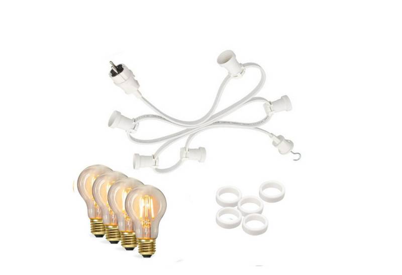 SATISFIRE LED-Lichterkette Illu Party Garten Außenlichterkette 5m weiß 5 LED Filamentlampen, 5-flammig SATISFIRE LED-Lichterkette Illu Party Garten Außenlichterkette 5m weiß 5 LED Filamentlampen, 5-flammig von SATISFIRE